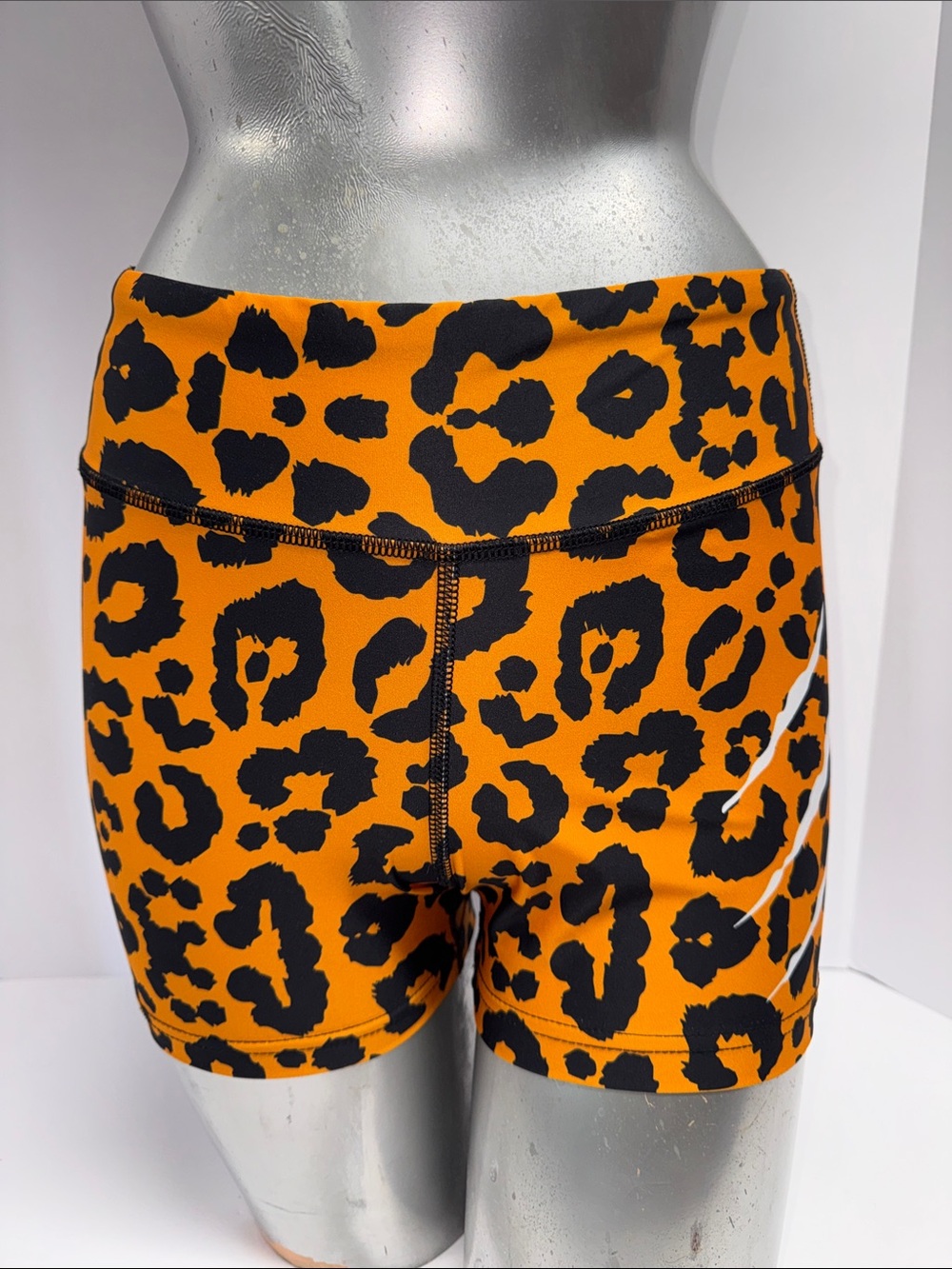 High-Rise Orange Leopard Print Bike Shorts